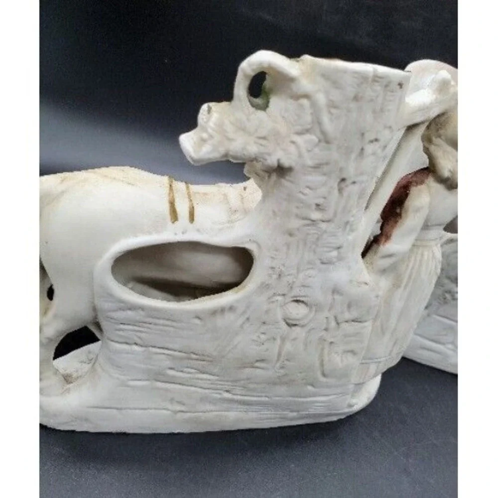 Antique‎ Pair German Grafental Bisque Porcelain Figurine Vase Horse People 6.5